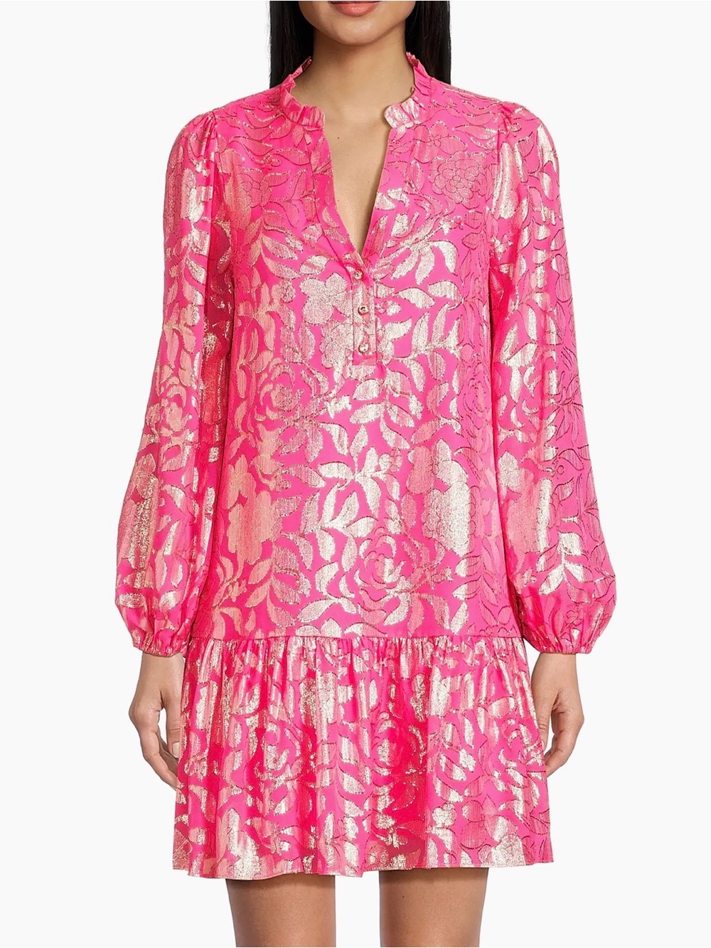 Lilly Pulitzer Evaline Silk Dropped Waist Minidress - Sun Shell Pink Floral